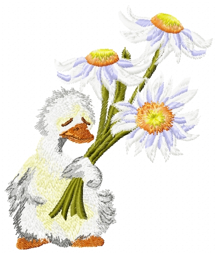 Little duck with flower free embroidery