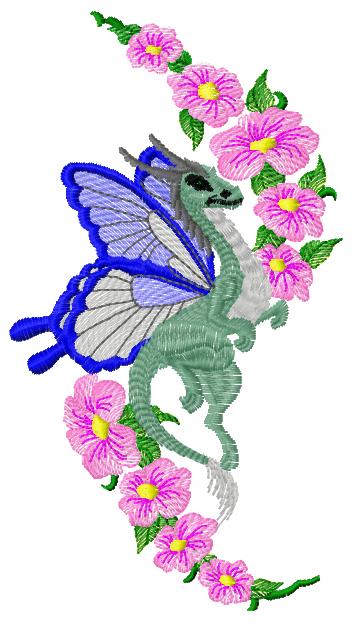 Dragon with flowers free embroidery design