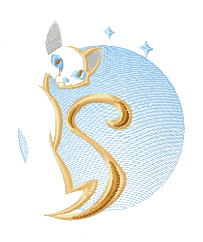 Cat and moon free embroidery design