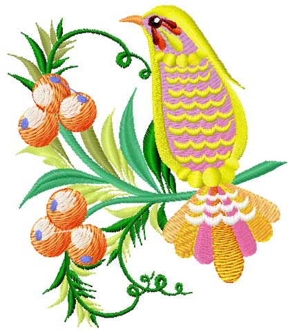 Bird and berries free embroidery design