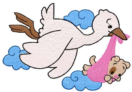 Stork with baby free embroidery design 2