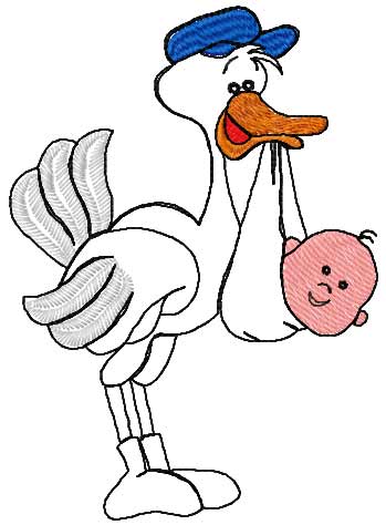 Stork with baby free embroidery design