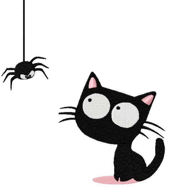 Kitten and spider free embroidery design