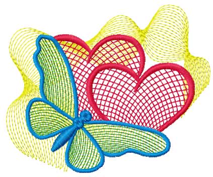 Butterfly and hearts free embroidery design