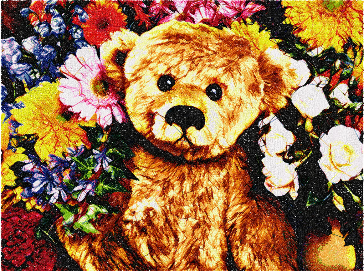 Bear and flower photo stitch free embroidery