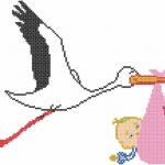 More information about "Stork with baby cross stitch free embroidery design"