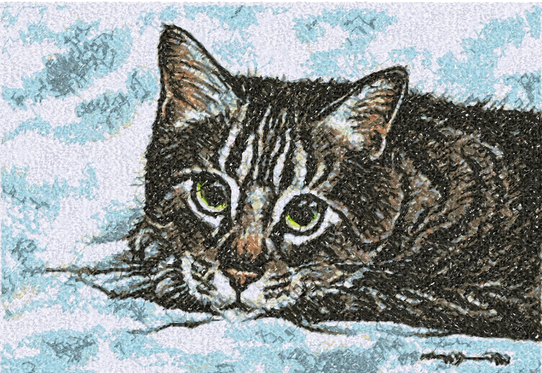 Cat at snow photo stitch free embroidery design