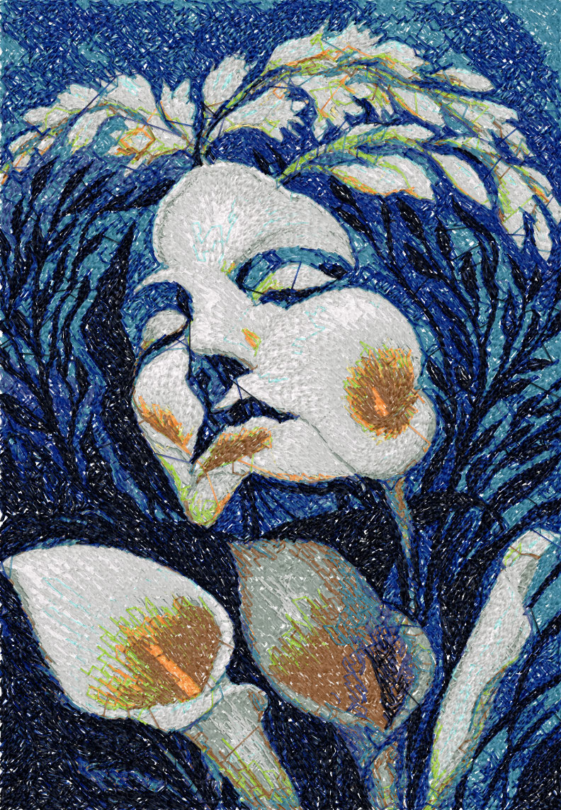 Girl callas flower photo stitch free embroidery design