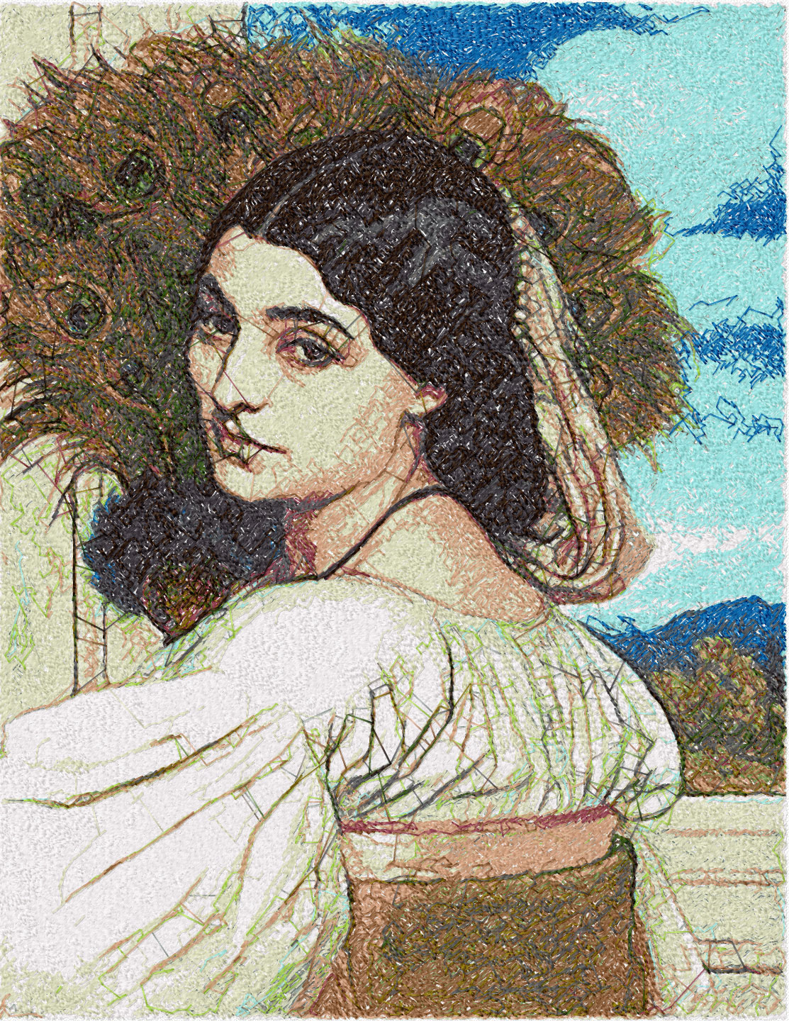 Young woman photo stitch free embroidery design 5