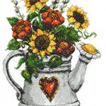 More information about "Bouquet in watering can photo stitch free embroidery design"