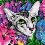 More information about "Cat in flower photo stitch free embroidery design 9"