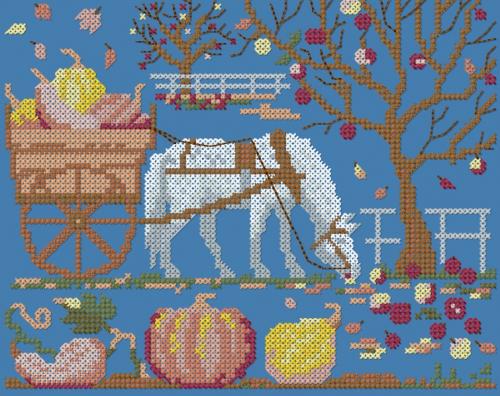 More information about "Horse in apple garden cross stitch free embroidery design"