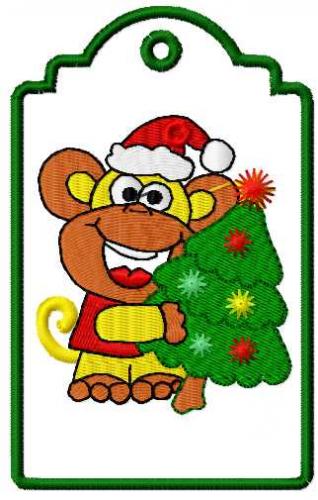 More information about "Monkey Christmas badge free embroidery design"