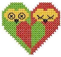 More information about "Owl heart cross stitch free embroidery design"