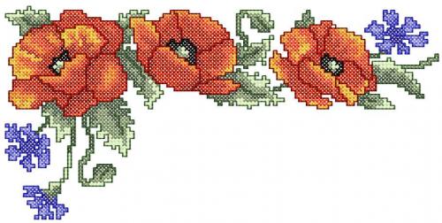 More information about "Red flower corner cross stitch free embroidery design"