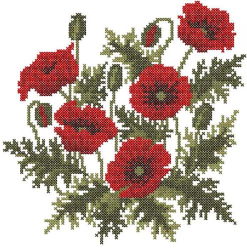 More information about "Red flower cross stitch free embroidery design"