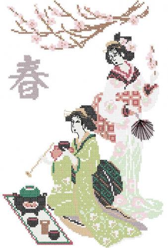 More information about "Two geishas cross stitch free embroidery design"