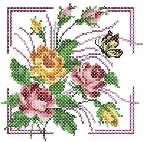 More information about "Yellow and Red rose cross stitch free embroidery design"