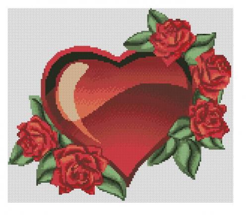 More information about "Red heart with roses cross stitch free embroidery design"