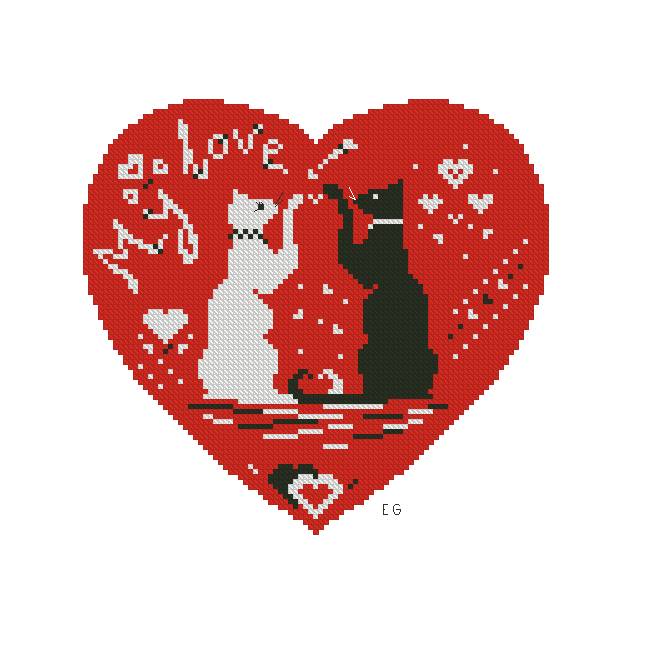 Two loving cats cross stitch free embroidery design 2 - Free embroidery ...