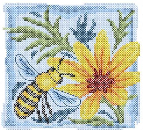 More information about "Bee and yellow lily cross stitch free embroidery design"