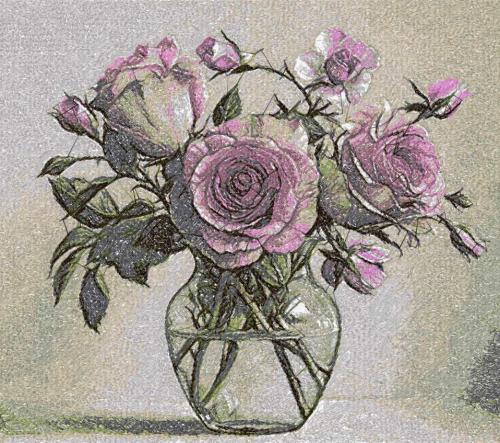 More information about "Bouquet roses in vase photo stitch free embroidery design"