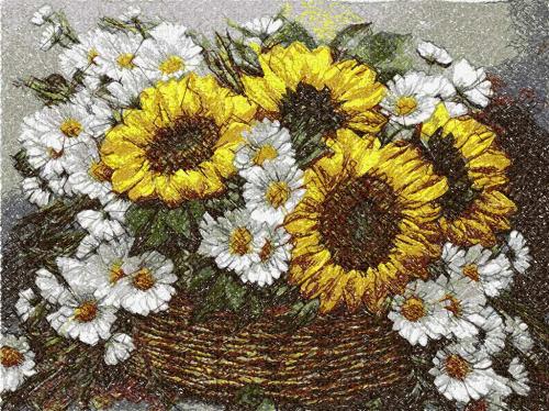 More information about "Bouquet of sunflowers and chamomiles photo stitch free embroidery design"