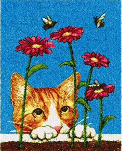 More information about "Cat little hunter photo stitch free embroidery design"