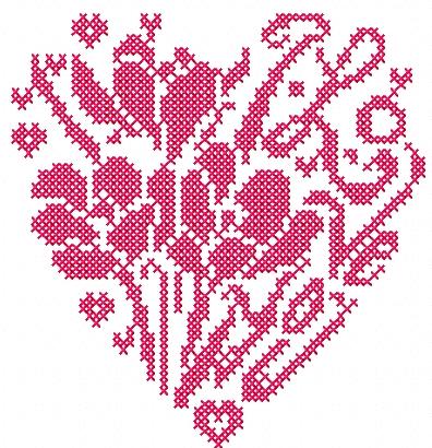 More information about "Flower heart cross stitch free embroidery design"