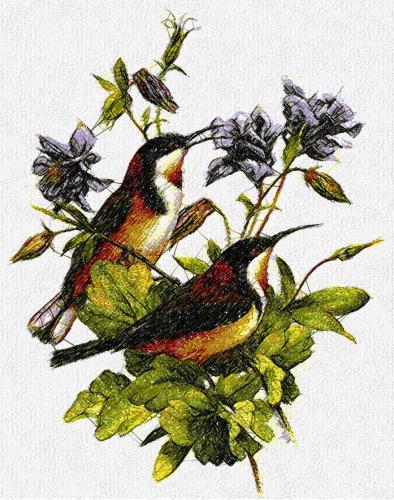 More information about "Humming-bird and flowers photo  stitch fee embroidery design"