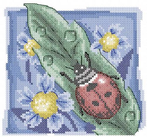 More information about "Ladybug at blue flower cross stitch free embroidery design"