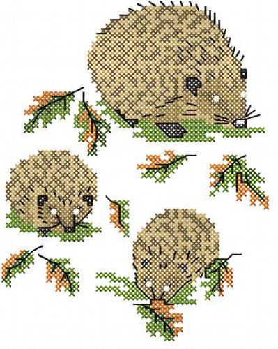 More information about "Three hedgehog cross stitch free embroidery design"