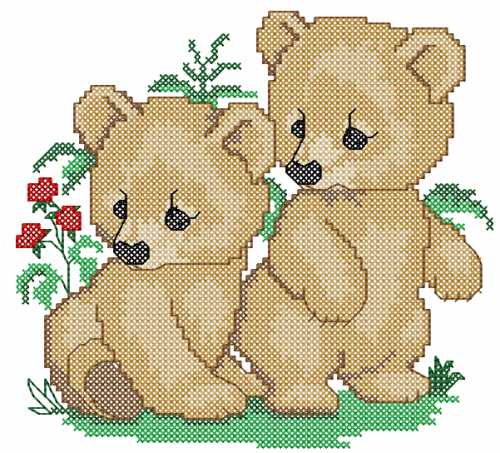 More information about "Two cute bears cross stitch free embroidery design"