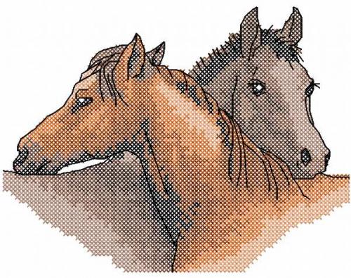 More information about "Two horses cross stitch free embroidery design"