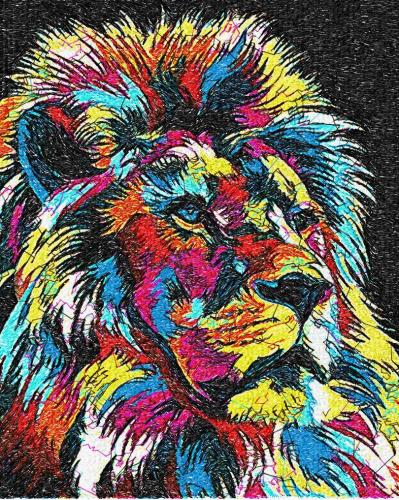 More information about "Lion in bright colors photo stitch free embroidery design 2"