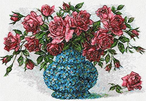More information about "Roses in vase photo stitch free embroidery design"