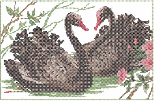 More information about "Two black swans cross stitch free embroidery design"