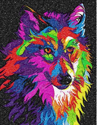 More information about "Wolf in bright colors photo stitch free embroidery design"