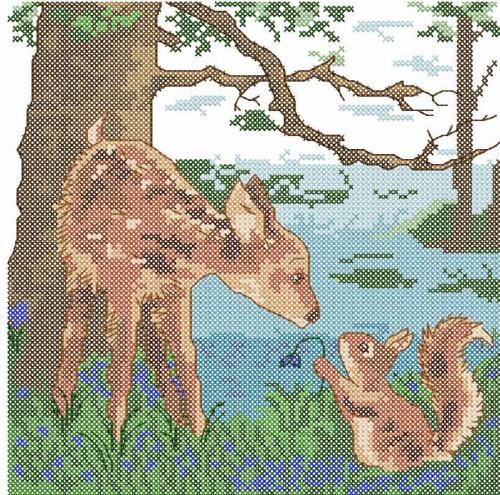 More information about "Deer and squirrel cross stitch free embroidery design"