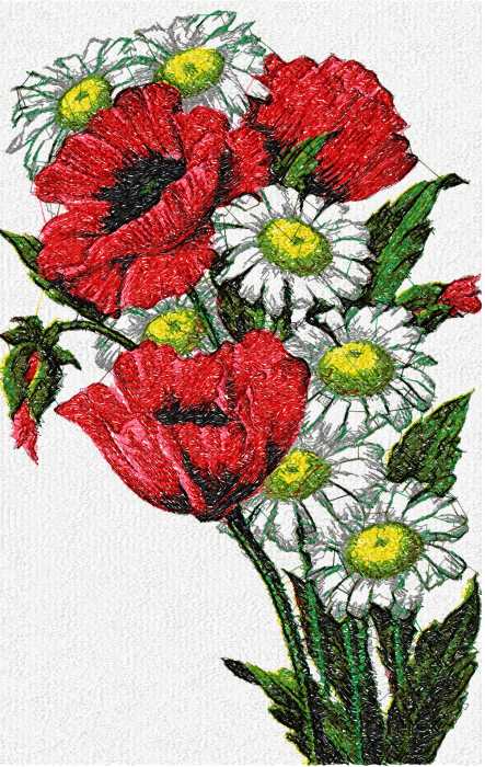 Poppies and daisies photo stitch free embroidery design - Machine ...
