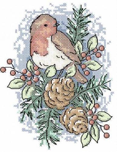 More information about "Winter bird cross stitch free embroidery design"