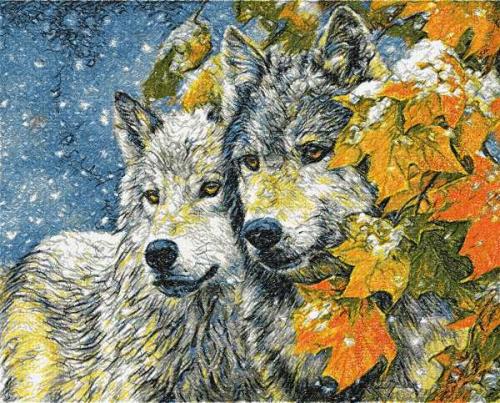 More information about "Autumn wolves photo stitch free embroidery design"
