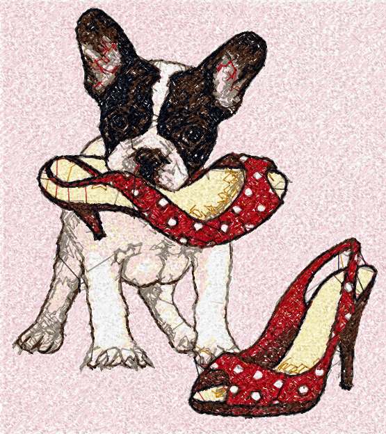 Bulldog with shoe photo stitch free embroidery design