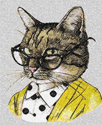 More information about "Cat with glasses photo stitch free embroidery design"