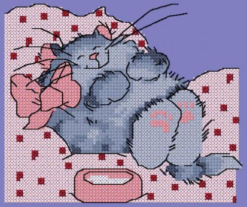 More information about "Sleeping fat cat cross stitch pattern"