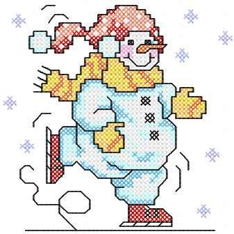 More information about "Snowmen skating cross stitch free embroidery design"