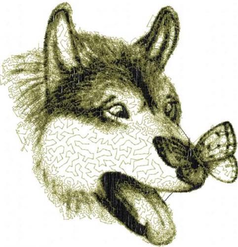 More information about "Huskies with butterfly photo stitch free embroidery design"