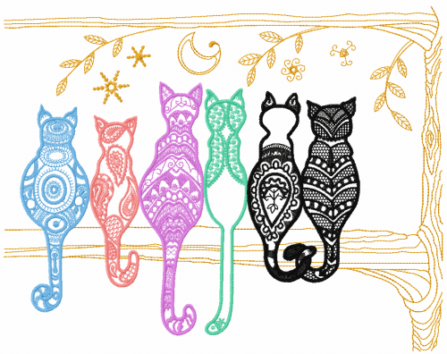 More information about "Rainbow cats free embroidery design"