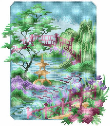 More information about "Japan garden cross stitch free embroidery design"