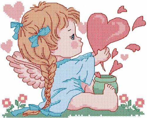 More information about "Little cute angel with hearts cross stitch free embroidery design"